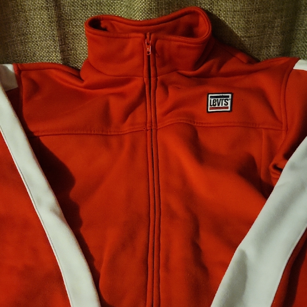 Levi's Red and White Zip Up Sweater